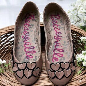 Vintage Betseyville Pink Romantic Pop Punk‎ Flats With Black Heart Clueless 6